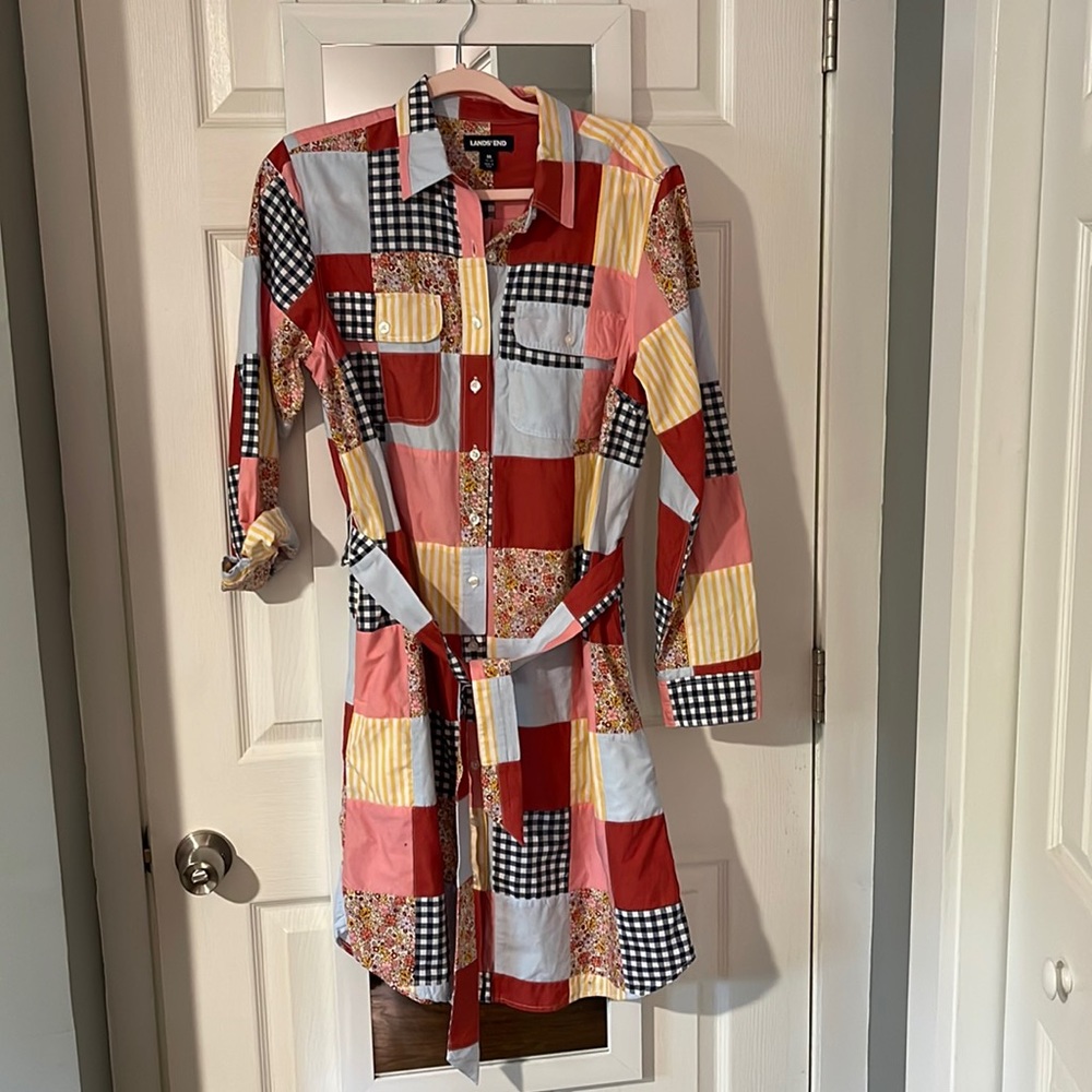Lands’ End Patchwork Dress, M 100% Cotton